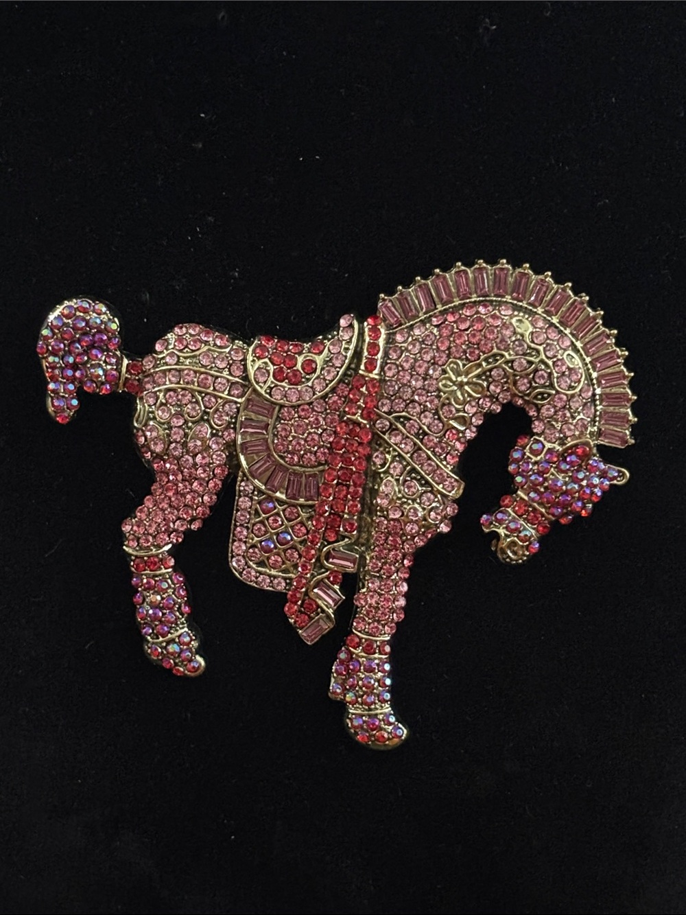 Pink Jeweled Horse Brooch - Sparkling Crystal Accent